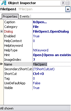 Object Inspector   TFileOpen